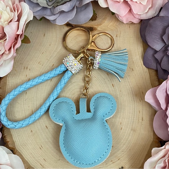 Crystal Mickey Mouse with Light Blue Tassel & Braided Wristlet Keychain - Picture 10 of 12